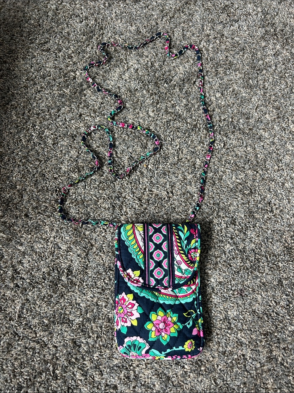 Vera Bradley Navy Floral Paisley Crossbody Phone Bag with Chain Strap